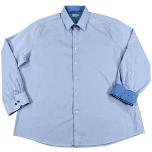 Duchamp London Men's Dress Shirt 18.5 XXL Slim Fit Light Blue Cotton Stretch
